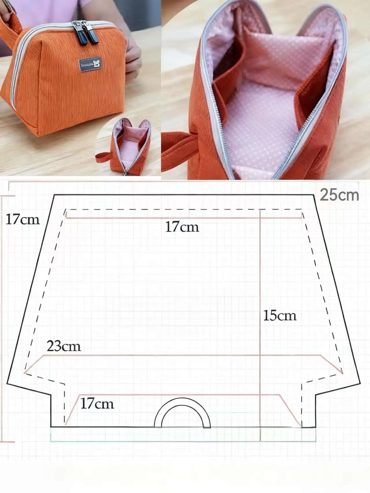 Size draft for the makeup bags